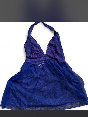 Victoria's Secret Royal Blue & Purple Lace Halter Chemise